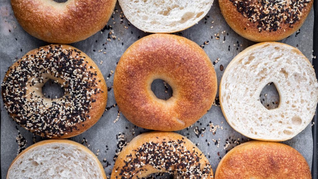 A selection of bagels, each with its unique flavor and toppings.