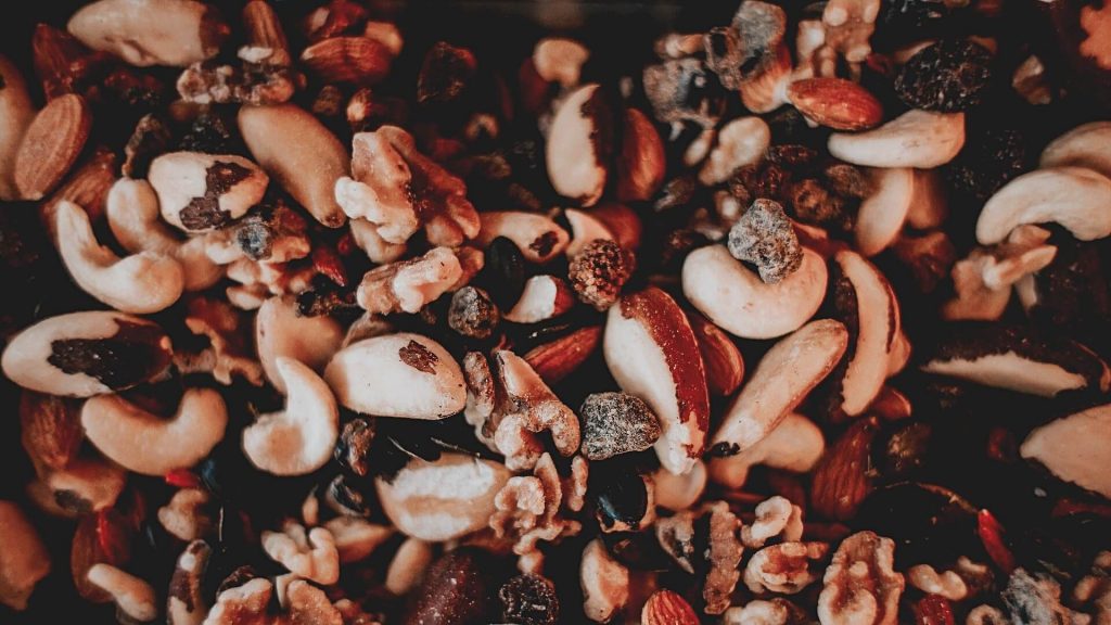 A close-up view of a delicious and energizing trail mix.